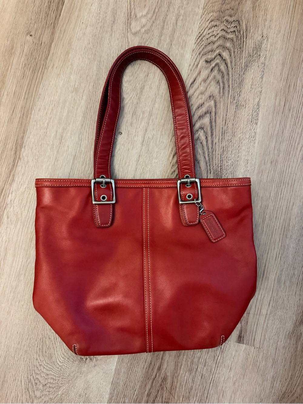 Coach Red Leather Tote Bag with Double Handles 9572